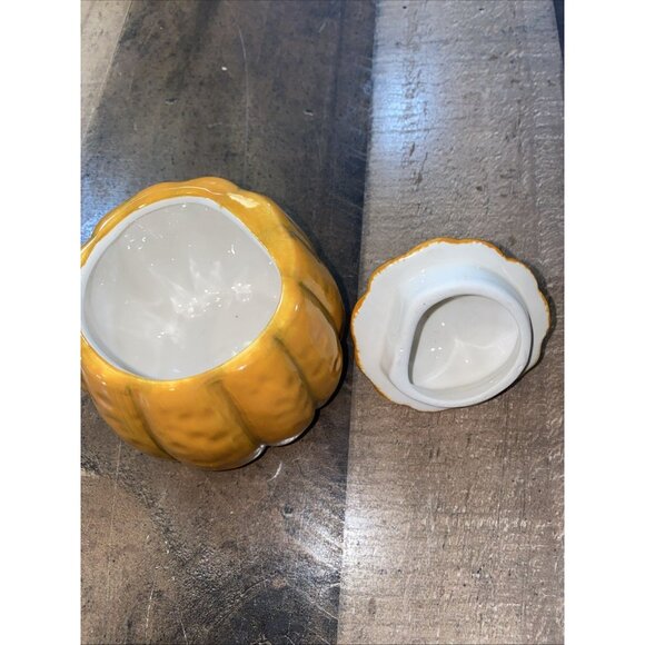 Autumn Fall Orange Pumpkin Gourd Leaves Sugar Bowl and Creamer Set thanksgiving - Picture 6 of 11